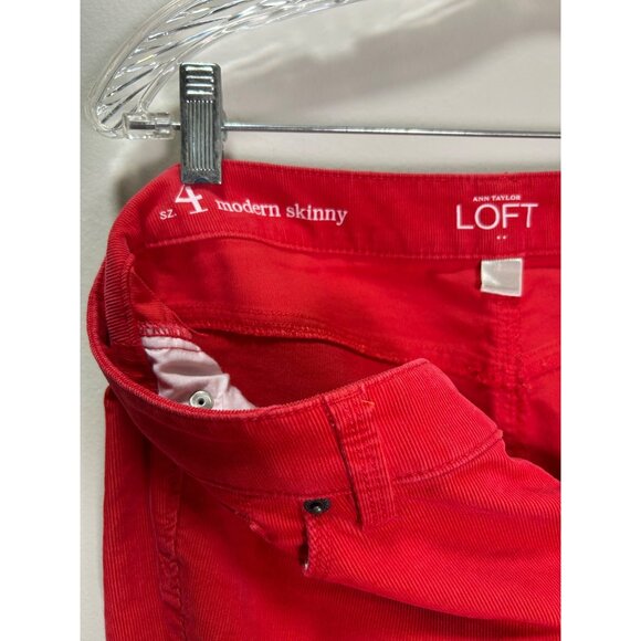 Ann Taylor Loft Modern Skinny Red Corduroy Pants Sz 4 Sleek Versatile Essential - Picture 6 of 9